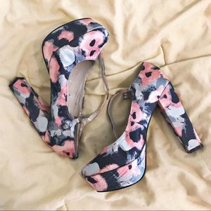Floral Heels with Ankle Strap